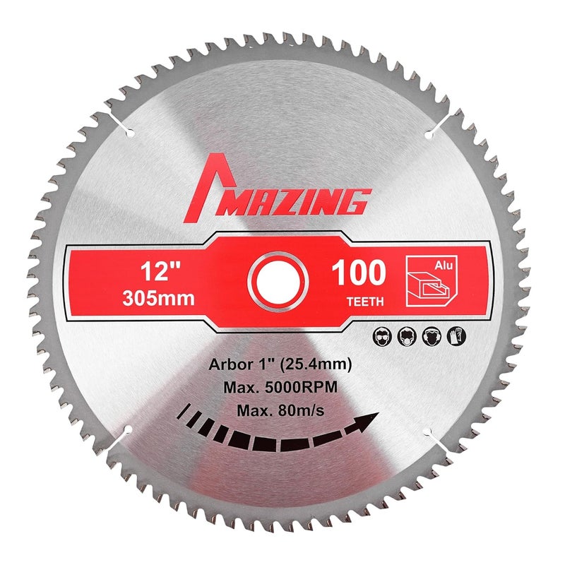 MAZING 12 Inch 100T Circular Saw Blades, Aluminum Cutting TCT Miter Saws Blades with 1 Inch Arbor, TCG Grind Metal Saw Blade for Aluminum Plastic Non-Ferrous Metals - Image 1